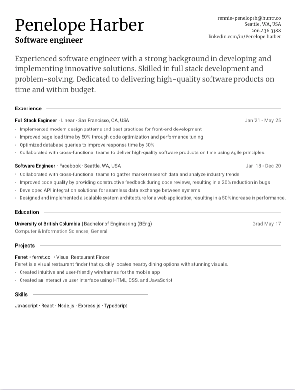 Cedar resume template